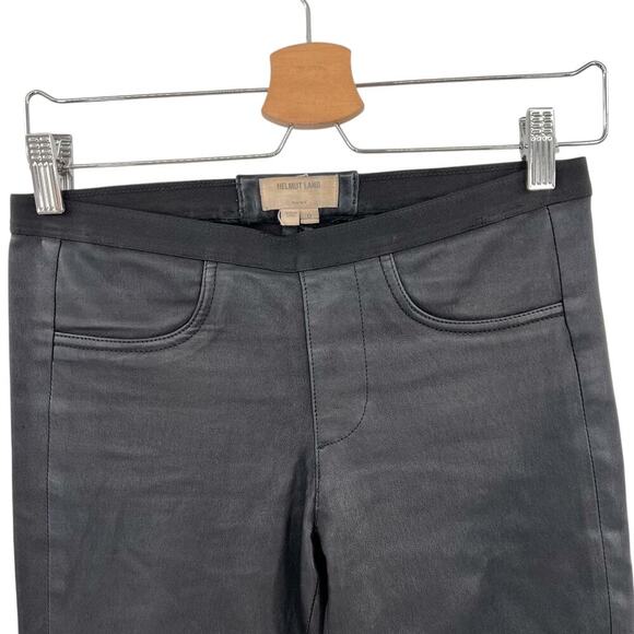Helmut Lang Black Leather Pull-On Skinny Legging Moto Pants Size 0 *Flawed - Picture 2 of 11